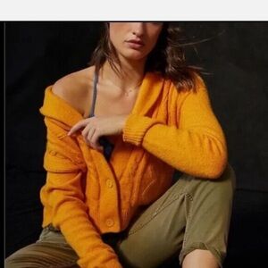 Pilcro Off-the-Shoulder Orange Button-Front Sweater